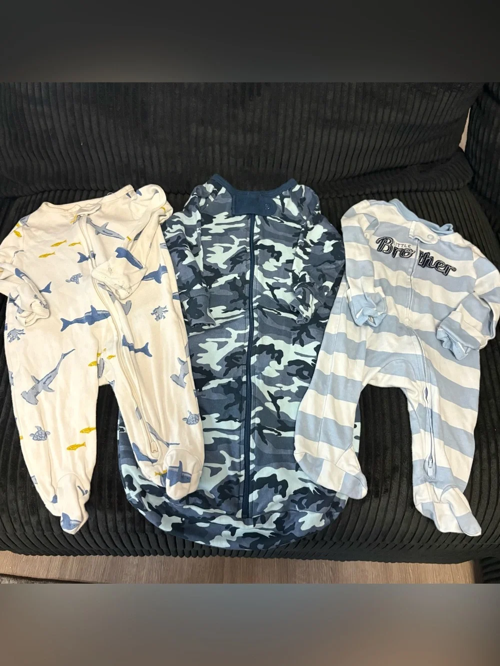 Carter's Blue & White Baby One-Piece Sleepers (3 Pack)